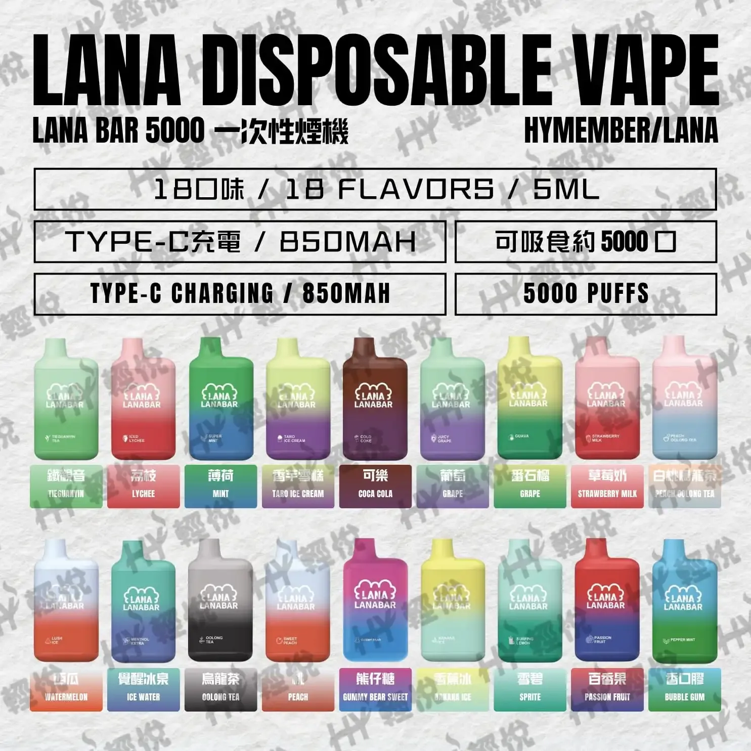 LANA-5000口全口味清單|拉娜一次性電子菸口味推薦|24小時閃電發貨